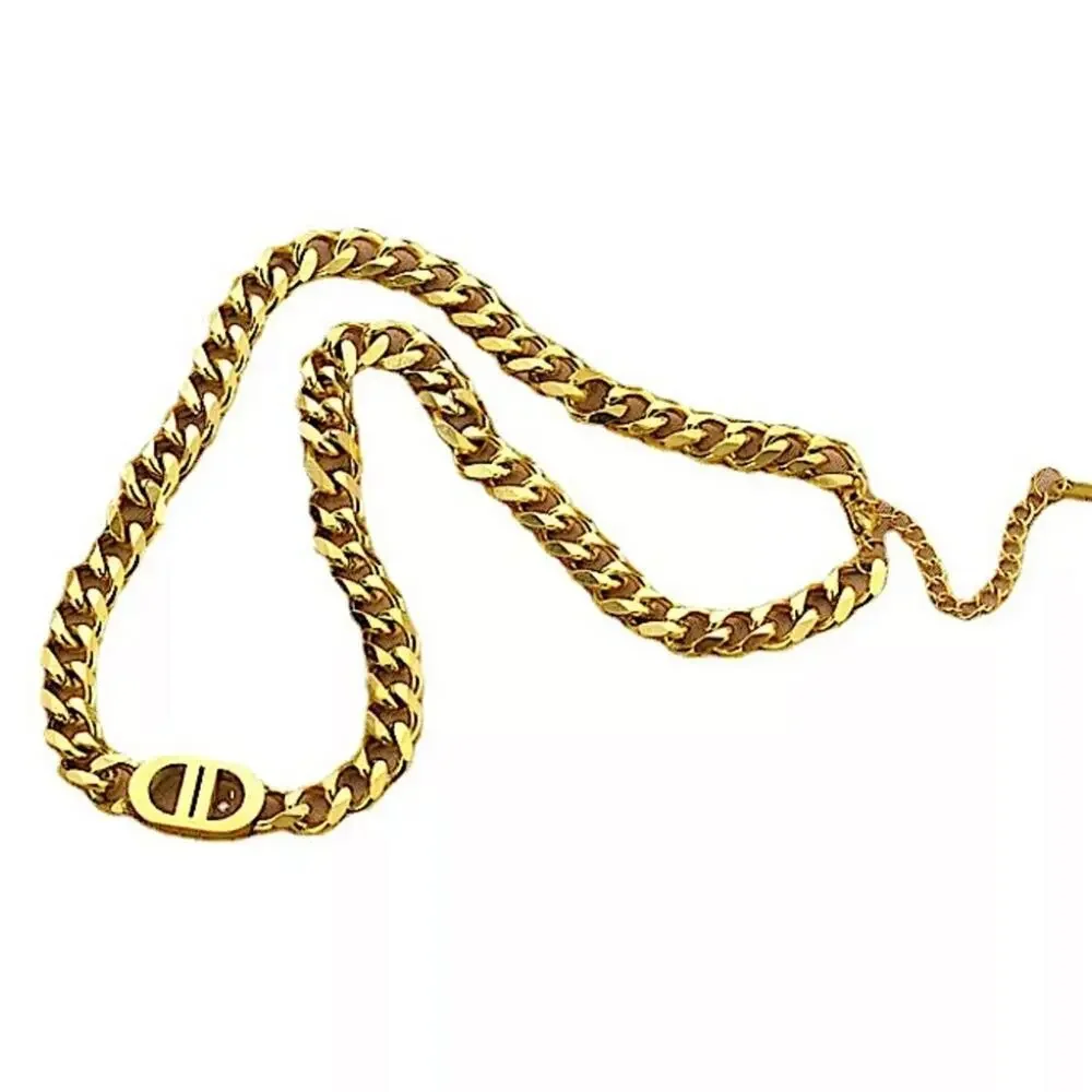 Double D Gold Plated Stainless Steel Necklace Matching Bracelet Set - Picture 2 of 4